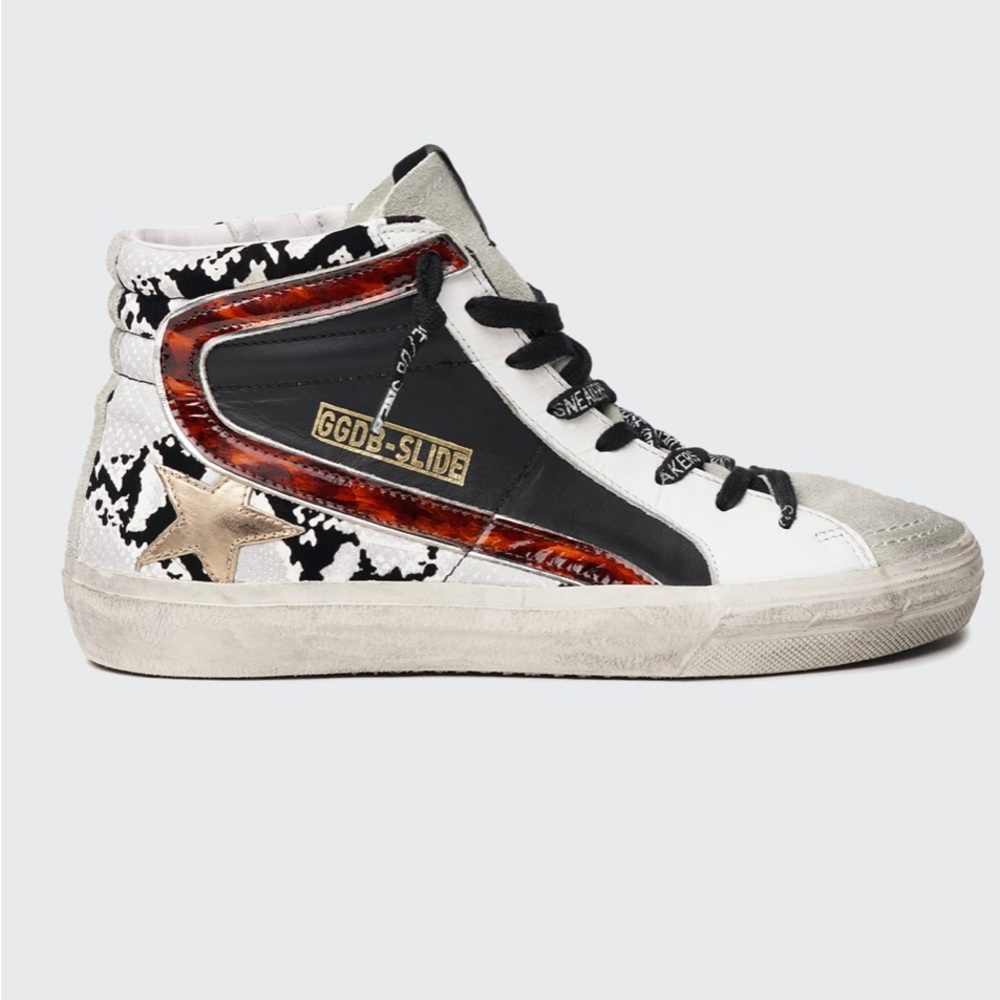 Size 37 Golden Goose Slide Snake-Embossed Leather High-Top Sneakers